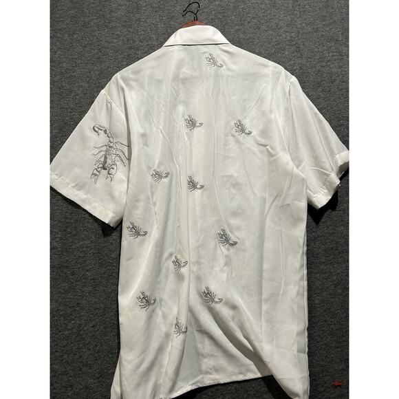 Sefeni Scorpion Embroidered Button Down Shirt White Metal Buttons Men’s Medium - Picture 6 of 11